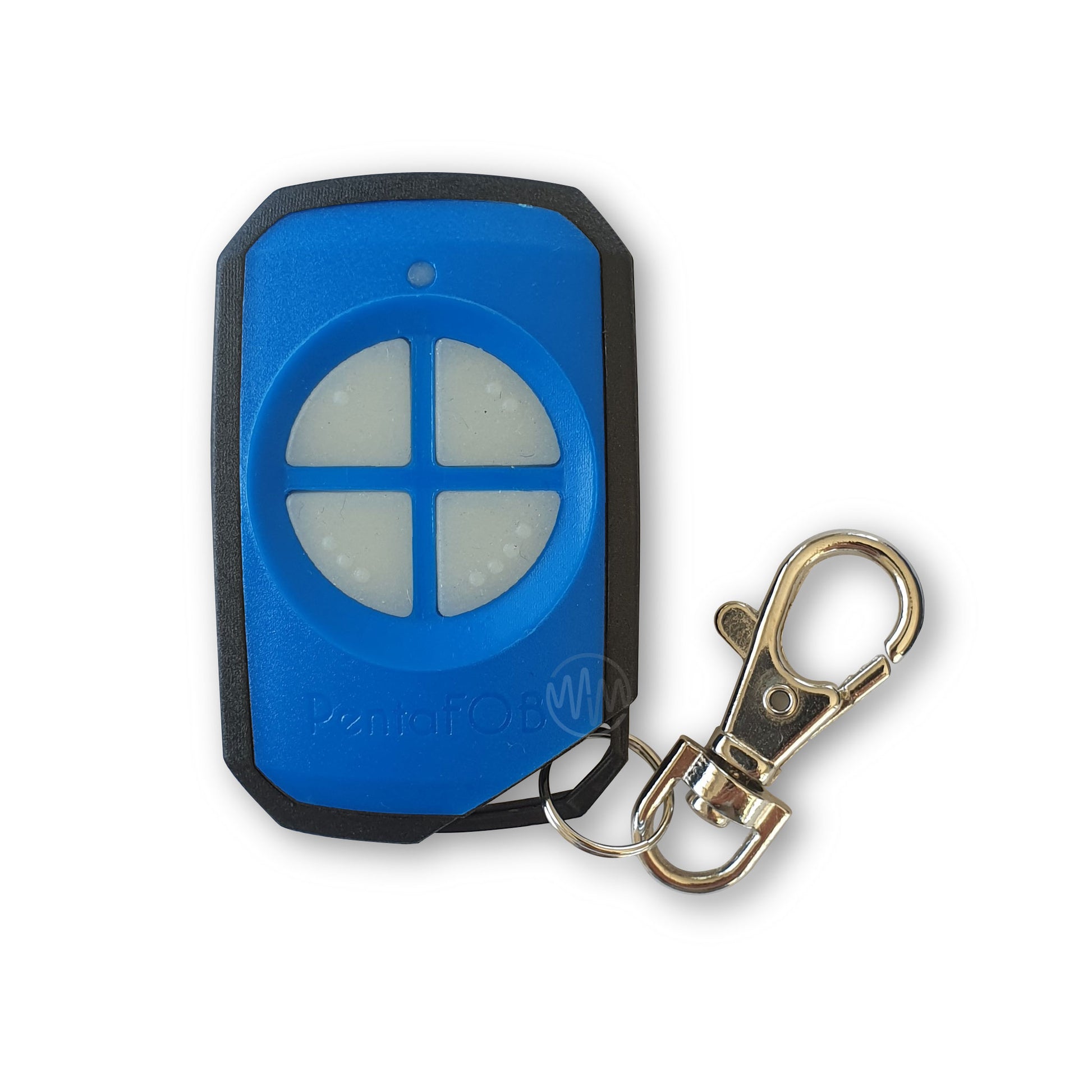 Blue Pentafob FOB43304 remote with 4 segmented white rubber buttons