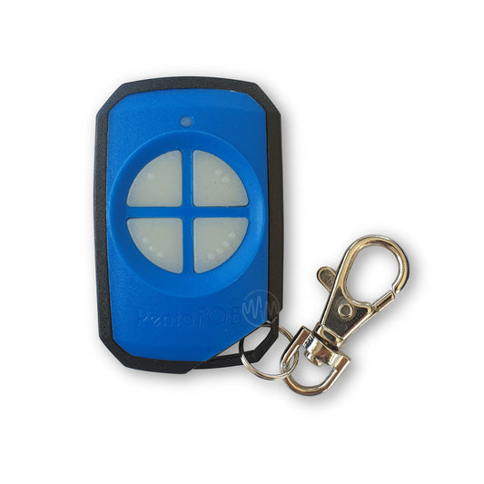 Blue Pentafob FOB43304 remote with 4 segmented white rubber buttons