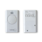 Front & back of Faac white XT2 433 SLH LR 2 button gate remote 