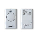 Front & back of Faac white XT2 868 SLH LR 2 button gate remote 