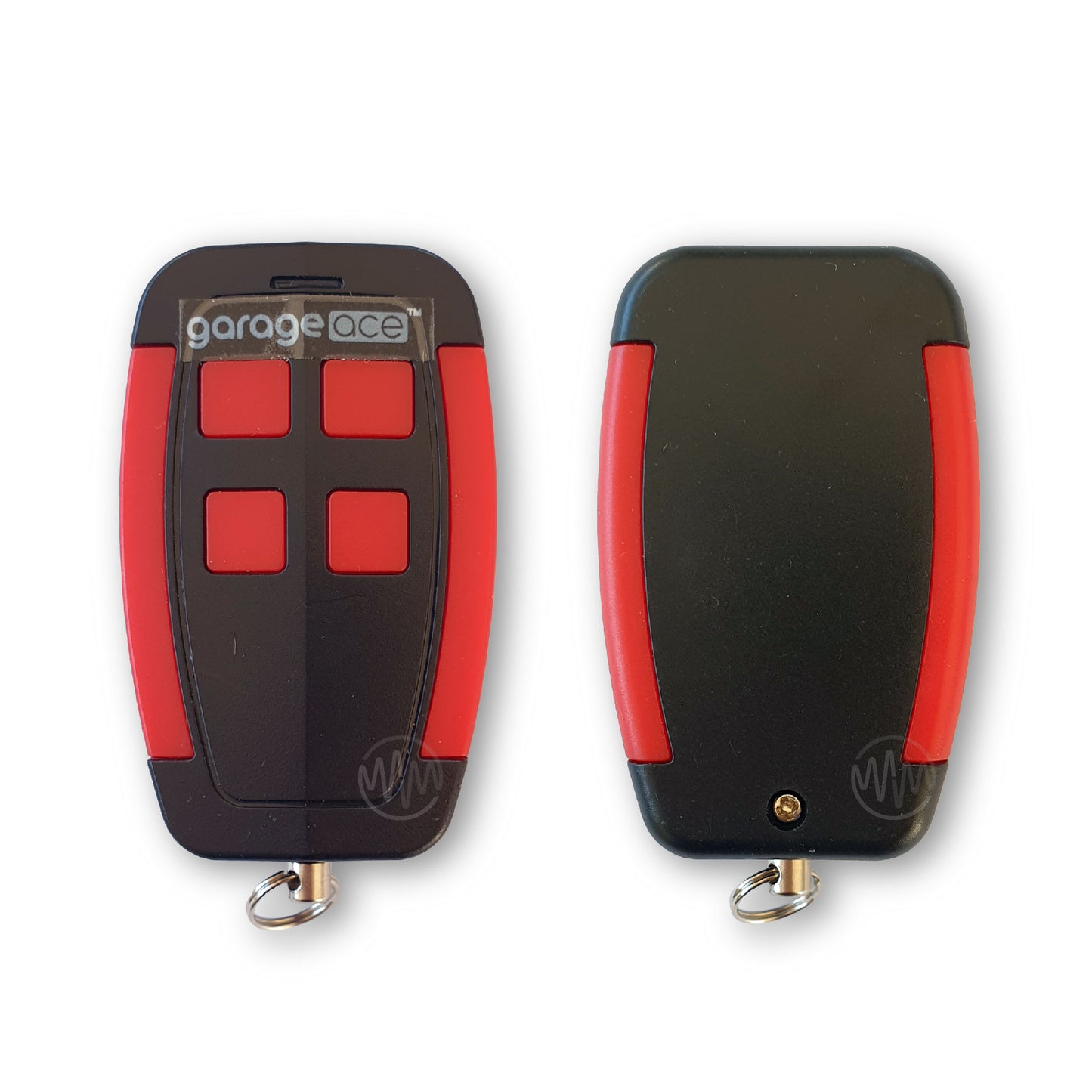 Red & Black 4 button Garageace S6 garage door remote front & back view