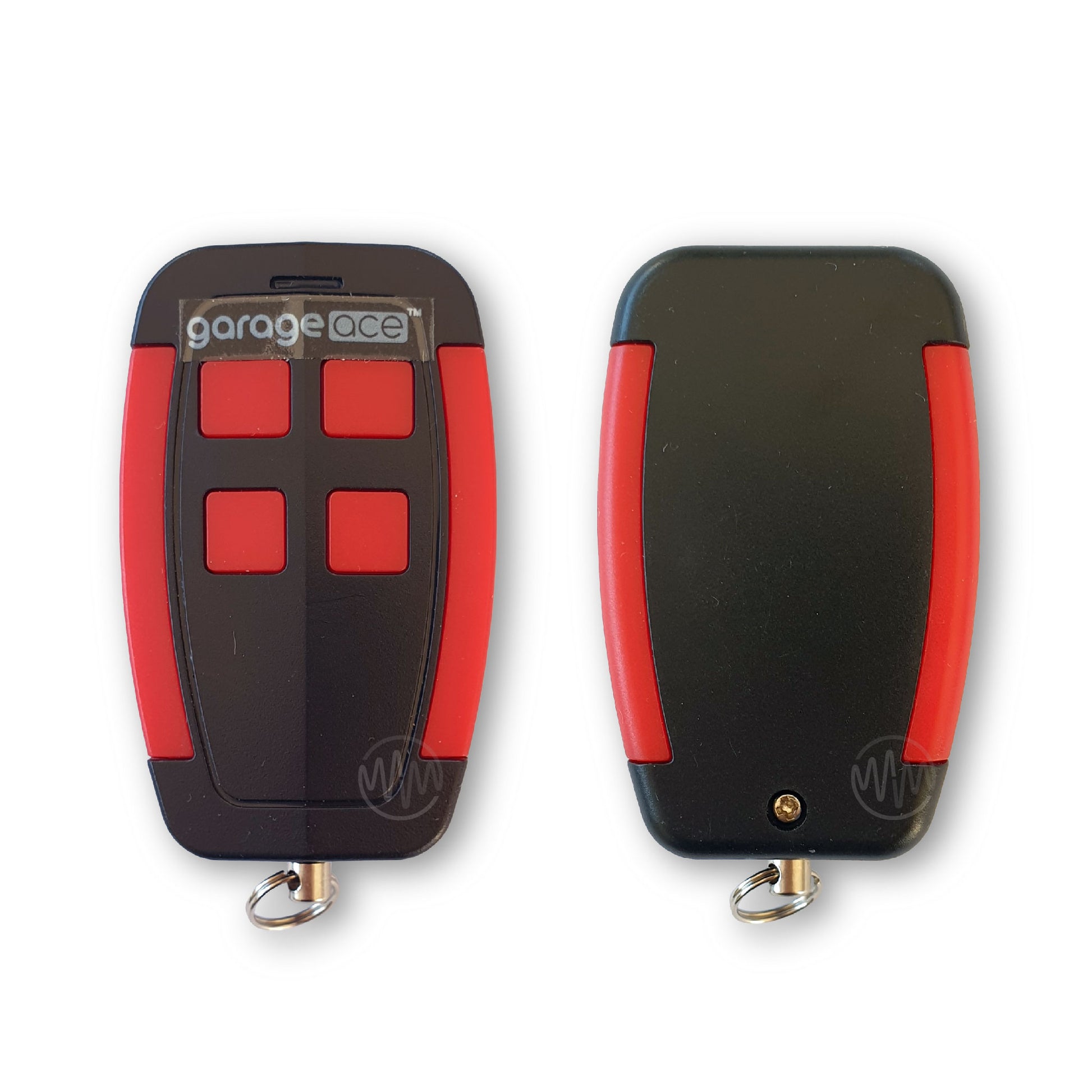 Red & Black 4 button Garageace S6 garage door remote front & back view