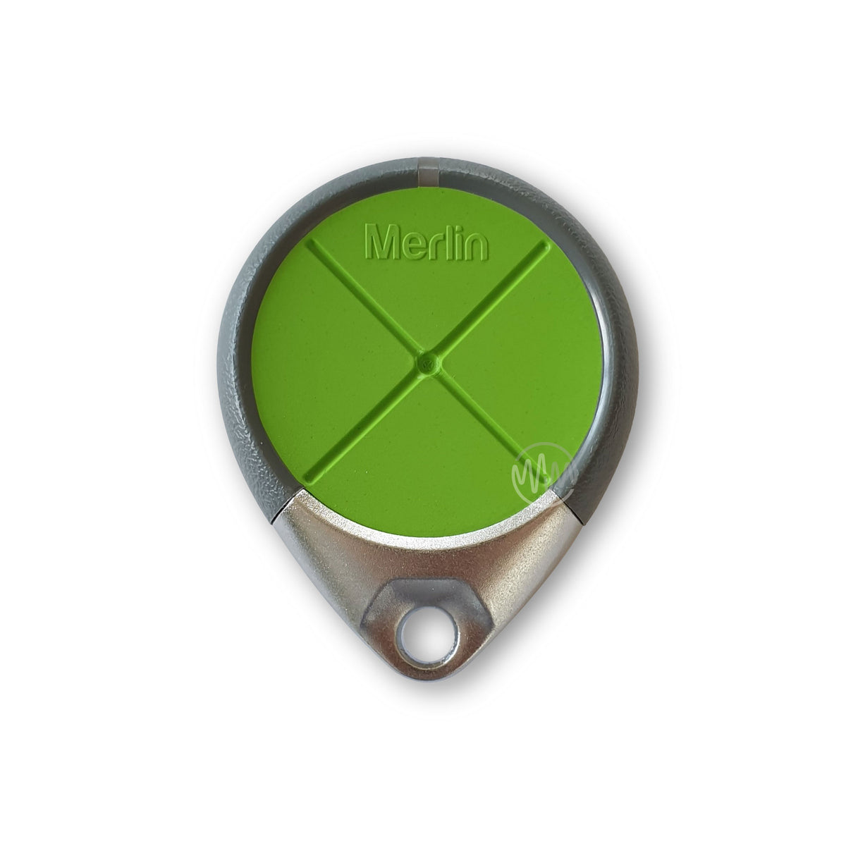 Genuine Merlin E970M fat round teardrop shape garage remote divided green button pad