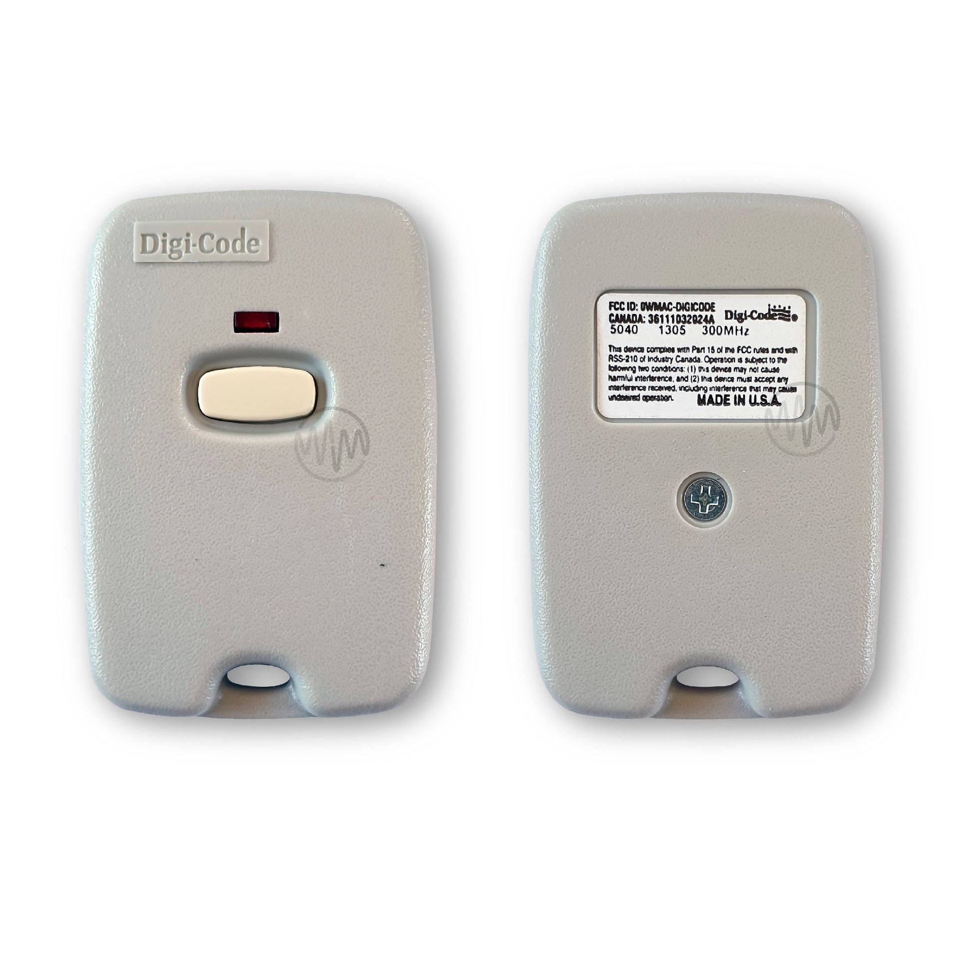 Lees Tech grey 1 button keyring remote front & back view