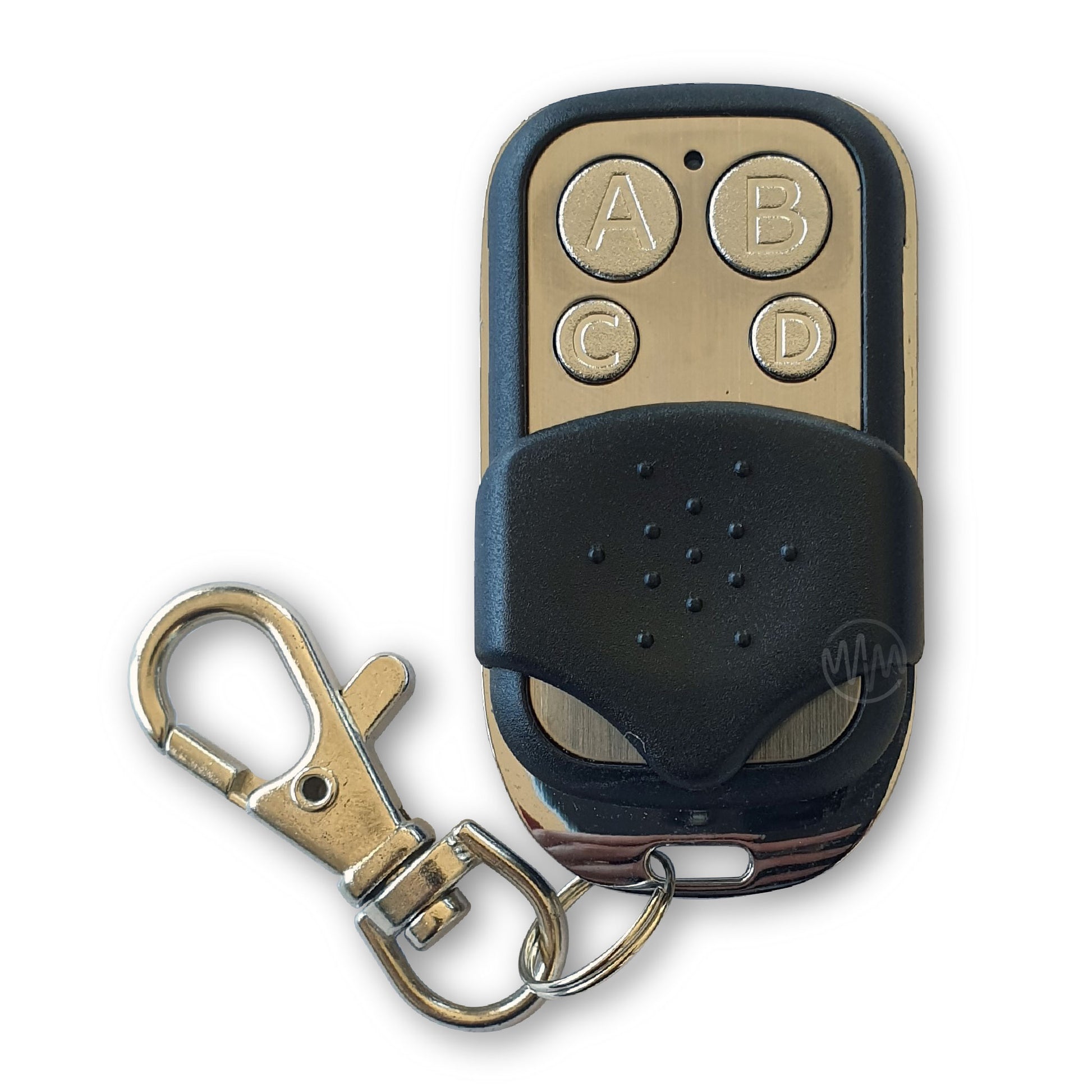 Lockmaster gate remote with black & metal case & 4 ABCD labelled buttons