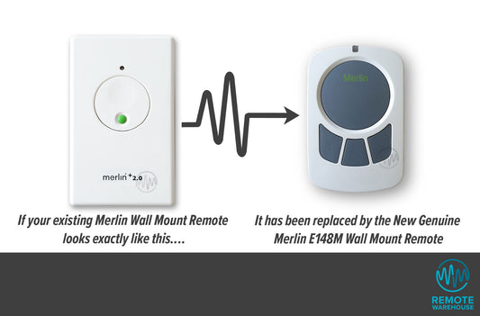 Merlin +2.0 White wall mount remote is replaced with Merlin E148M white wall remote with 4 grey buttons