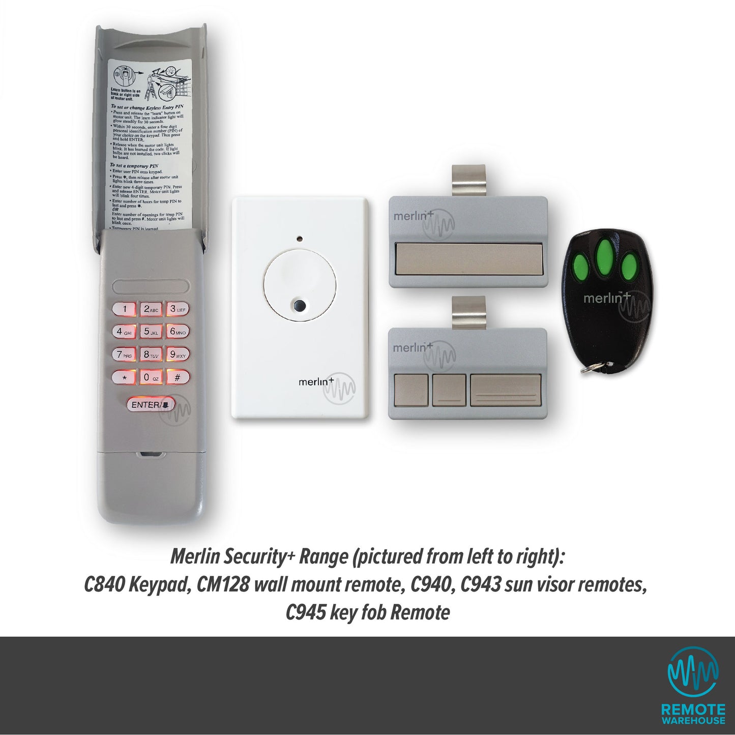 Merlin security Plus garage & gate remote control & keypad range 