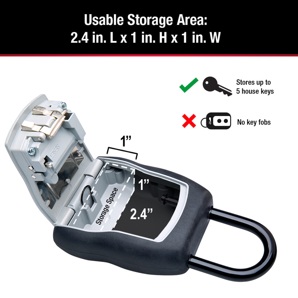 Master Lock MA5400 lockbox with shackle storage capacity & inner dimensions
