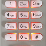 Close up of Merlin C840 garage door & gate keypad with red/orange backlight behind buttons
