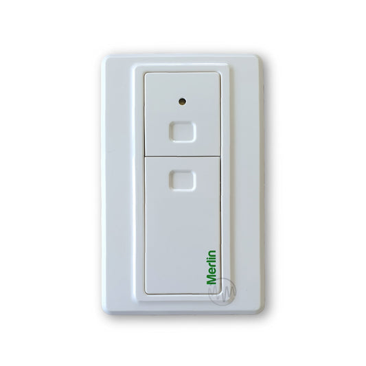 Merlin E138M white rectangle wireless wall button remote with 2 rectangle buttons