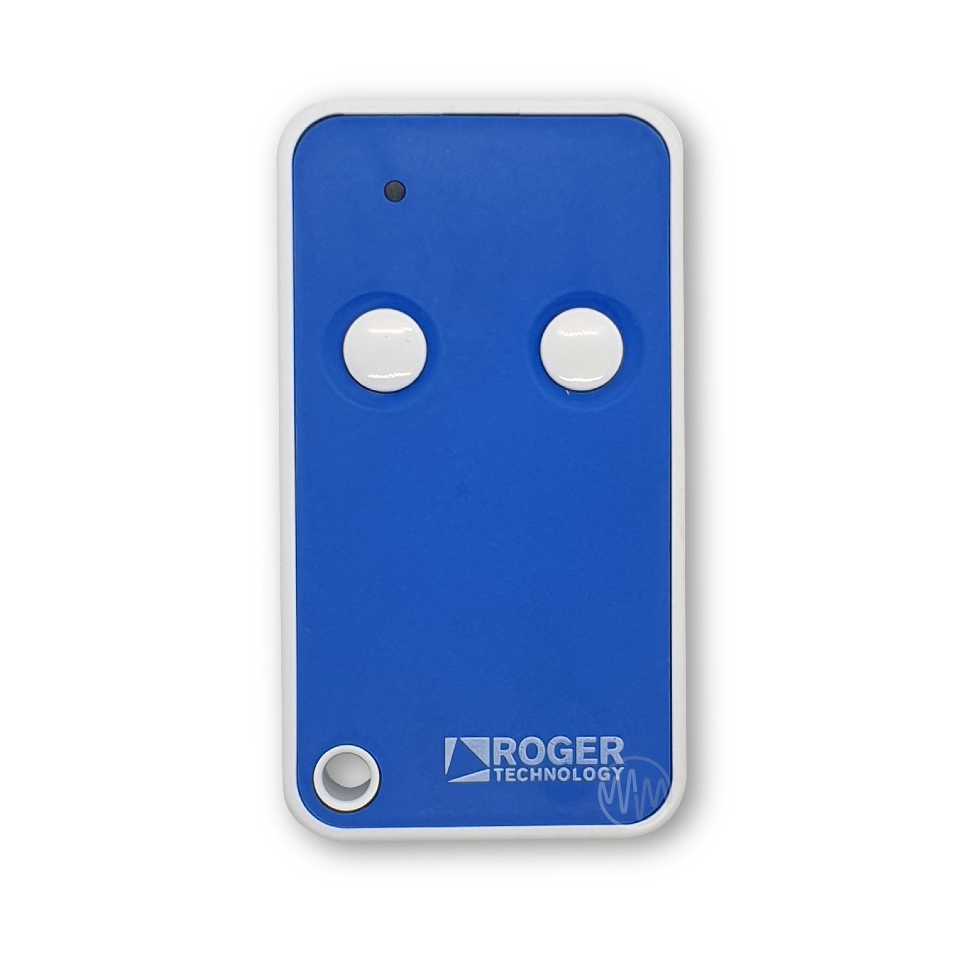 Roger blue & white gate remote with 2 circle white buttons