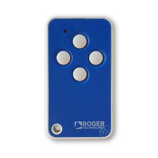 Roger blue & white gate remote with 4 circle white buttons 