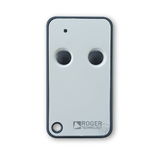 Roger dark & light grey gate remote with 2 circle dark grey buttons